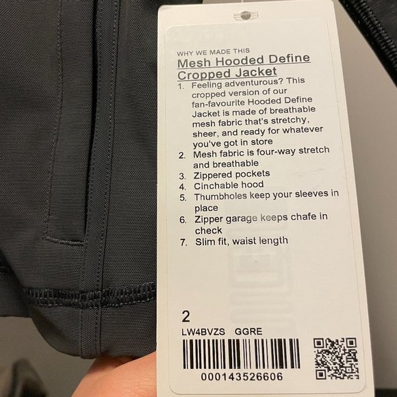 Lululemon Nulu and Mesh Cropped Define Jacket Graphite Grey Size 2 - Picture 2 of 2
